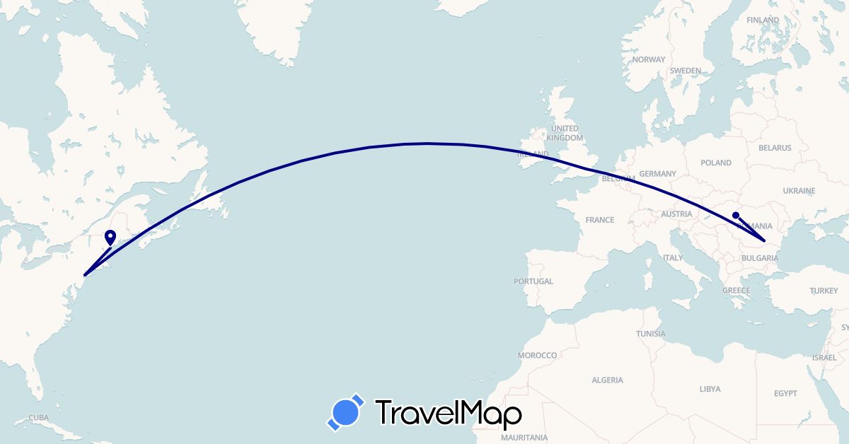 TravelMap itinerary: driving in United Kingdom, Romania, United States (Europe, North America)